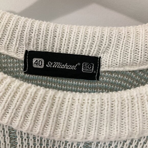 Vintage St Michaels Sweater White Grey Fair Isle Men Size XL/50 Tall UK Pattern - Picture 9 of 12